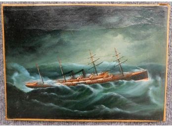 Vintage Ship On Rough Seas Oil Painting