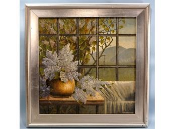 C.M. WHITMORE Original Oil Painting Window View With Lilac