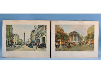 Pair Vintage Charles Mondin French Etching Signed Numbered