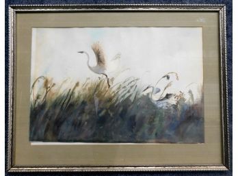 Large Vintage Cranes Watercolor