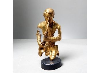 Vintage Abstract Bronze Saxophonist Sculpture