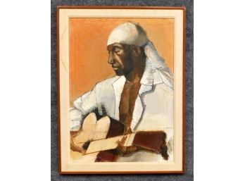 Vintage Guitar Player Oil Painting