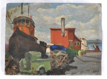 Vintage COB Oil Painting Boatyard