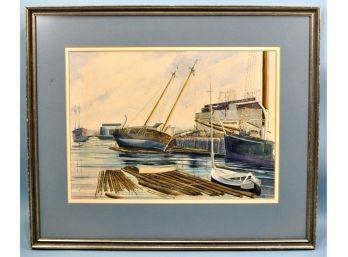 Vintage Original Watercolor Boats - Signed