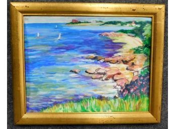 Vintage Coastal View Oil Painting