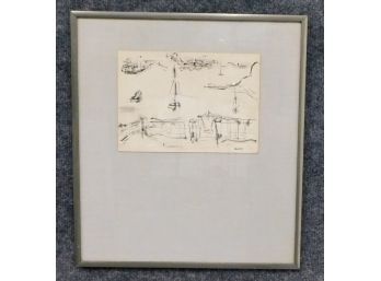 Vintage Abstract Ink Drawing - Signed