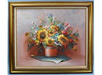 Vintage M. KEATING (20th Century) Flower Still Life Oil Painting