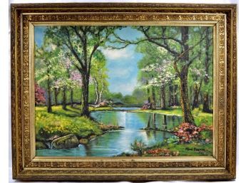 Original Mimi Fortin Landscape Oil Painting- Gorgeous Antique Frame