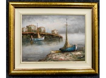 Vintage Coastal View Oil Painting - Signed