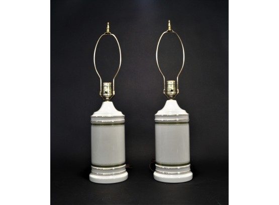 Pair Ceramic Cylinder Lamps