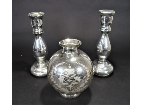 3 Pieces Of Mercury Glass