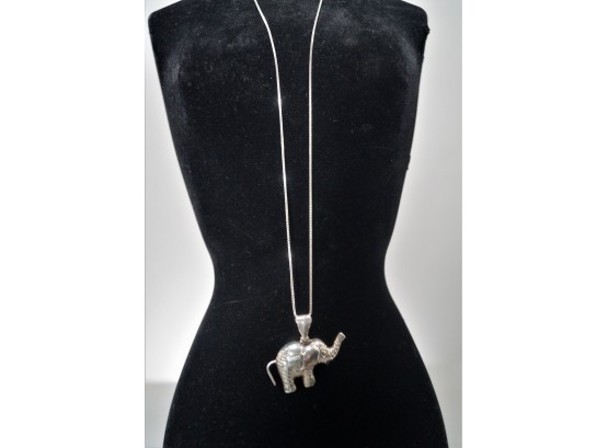 Sterling Silver Elephant Pendant On Sterling Chain
