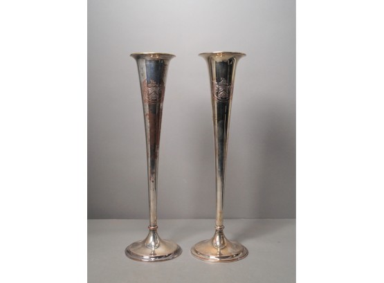 Vintage Pair Sheffield Trumpet Vases