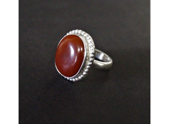 Sterling Carnelian Cabochon Ring, Size 8