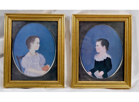 Pair Vintage American Folk Art Picture Reproductions