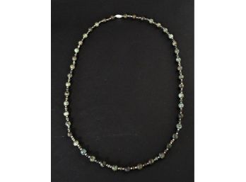 30' Jade (?) And Sterling Bead Necklace