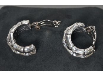 Vintage Mexico Sterling Bamboo Design Clip-on Earrings