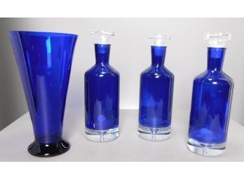 Lot Of 4 Blue Glass Pieces