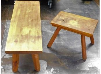 Wooden Bench And Wooden Stool