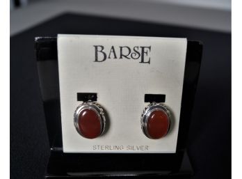 Pair Of Sterling Silver And Carnelian Clip-on Earrings