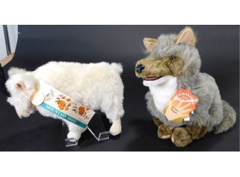 Pair Of Stuffed Animals, Mountain Goat And Coyote Puppet