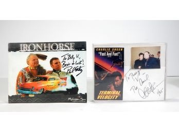 Lot 2 Autographed Celebrity Pictures -charley Sheen, Paul Athey