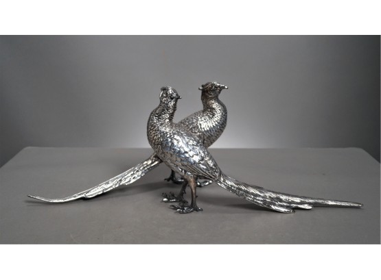 Pair Vintage Decorative Silverplate Pheasants