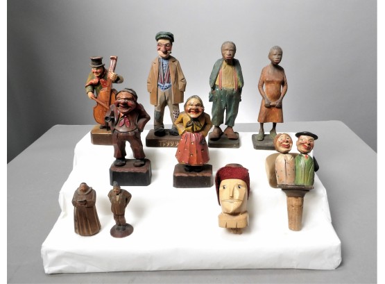 Group Of 10 Folk Art Carved Wooden Figures