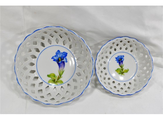 Pair Vintage Suisse Langenthal Reticulated Porcelain Bowls