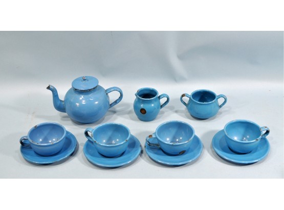 Antique Blue Enamel Tea Set For 4