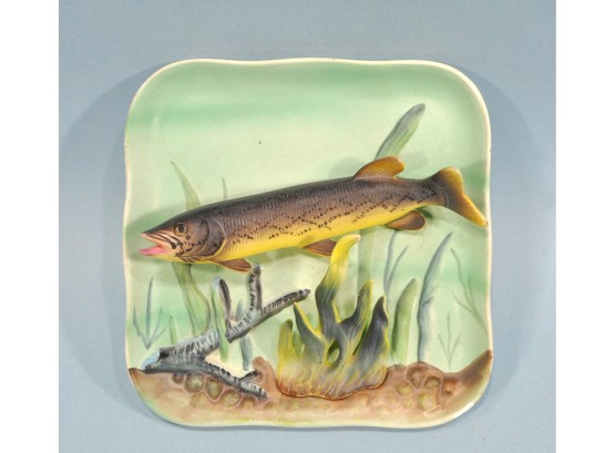 Small Vintage Pickerel Fish Pottery Plaque Wall Relief