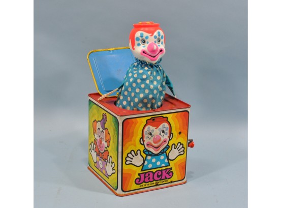 Vintage Tin Toy 1971 Mattel Jack In The Box Musical Wind Up Popping Clown