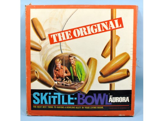 Vintage 1970 Skittle Bowl Wooden Bowling Game By Aurora Complete With Box