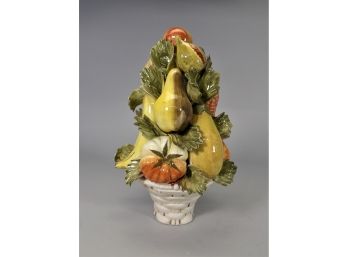 Porcelain Basket Of Fruit Sculpture