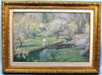 Vintage Impressionistic Landscape On Canvas Beautiful Frame