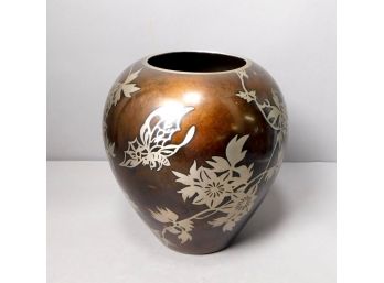 Vintage German Brass Vase With Silver Overlay