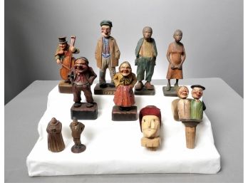 Group Of 10 Folk Art Carved Wooden Figures