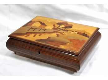 Vintage REUDE Edelweiss Swiss Inlayed Wood Music Jewelry Box- Working