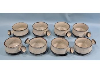 Set 8 Vintage Stoneware Handled Bowls