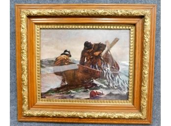 Vintage Fishermen Reproduction On Canvas- Nice Frame