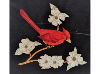 Mid Century Couroc Of Monterey RED BIRD Inlay Black Tray