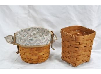 Lot 2 Original LONGABERGER Baskets Swinging Handle With Fabric Liner