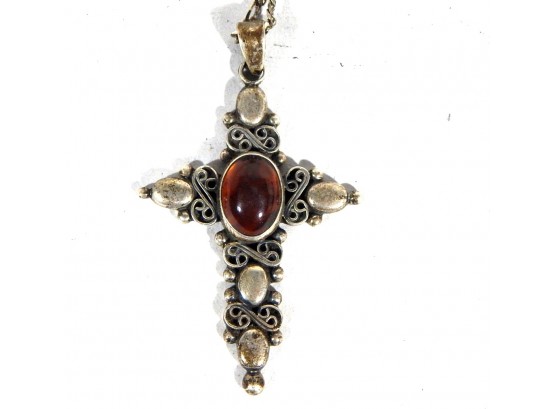 Vintage Necklace Sterling Silver Chain & Large Cross  Pendant