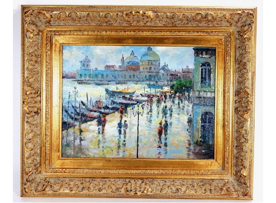 Vintage Oil Painting Rainy Day In The City