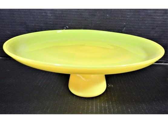 Yellow Vaseline Glass  Cake Plate Stand