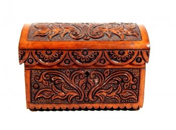 Vintage Hand Carved Wood Trinket Box