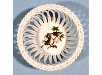 Vintage Original HEREND Hungary Rothschild Bird Porcelain Open Weave Basket