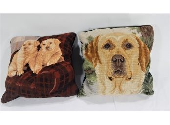 Two Vintage Needlepoint  Pillow's With Labradors