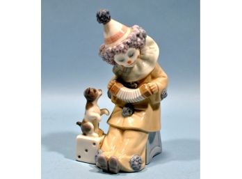 Figurine LLADRO 'Pierrot With Concertina' Clown Playing Accordion For Puppy Retired