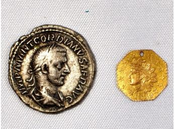Lot 2 Antique Coins 1880 California 1/2 Gold &  Roman Silver Denarius